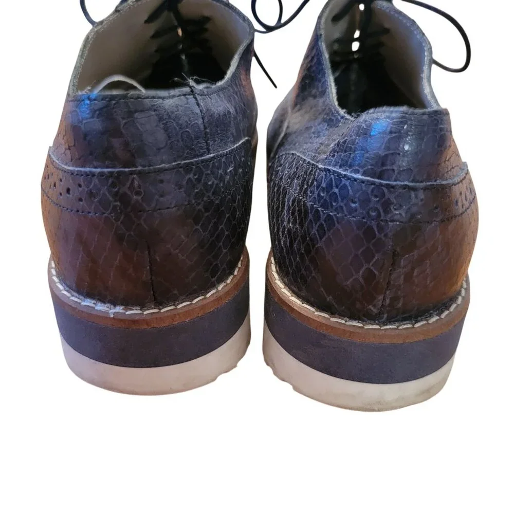 Boden 38 Blue Snakeskin Leather‎ WILLA Platform Brogue Oxford 7 Wingtip